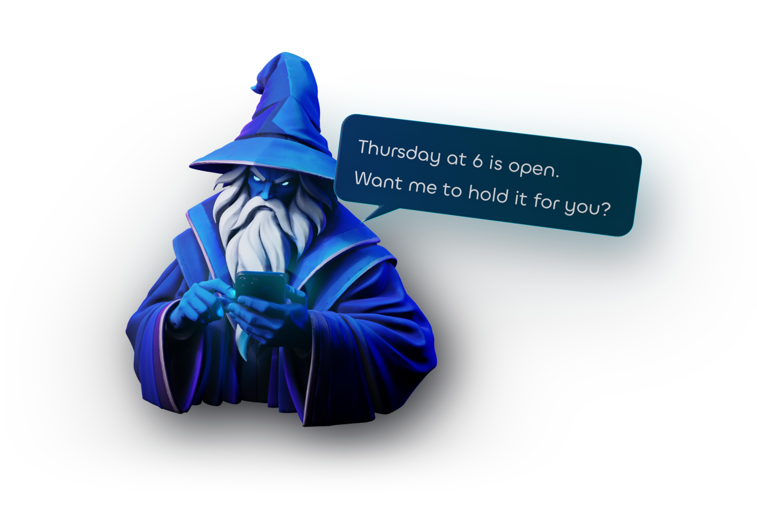 Ryze typing a text on a phone, the message appearing in a bubble above it.
