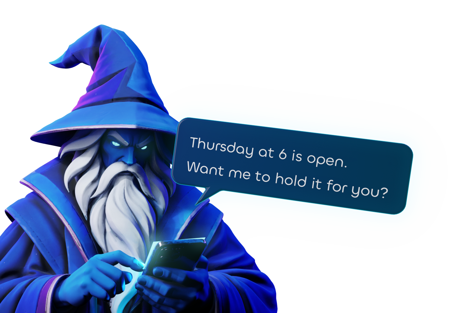 Ryze typing a text on a phone, the message appearing in a bubble above it.