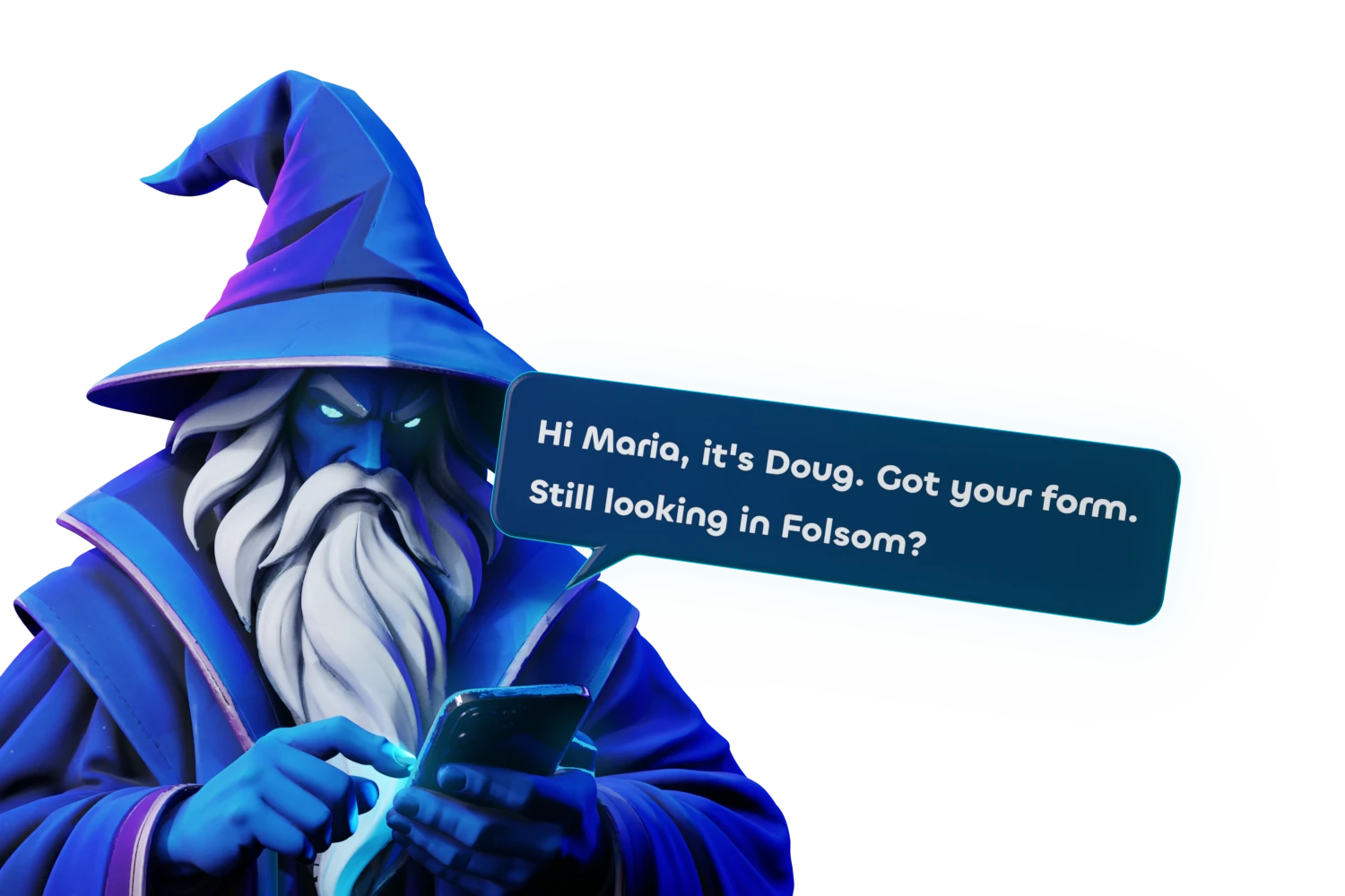 Ryze typing a text on a phone, the message appearing in a bubble above it.
